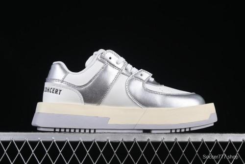 Choco Concert Leather Asymmetrical Fashion Sneakers Silver White - AJE5