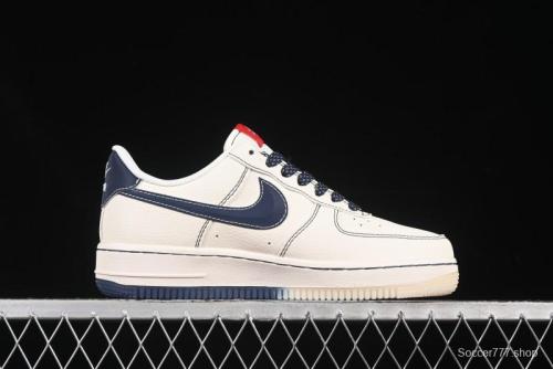 Nike Air Force 1 '07 Low Stussy Collaboration Dual-Tone Blue Red Logo Casual Sneakers - HH7518-072