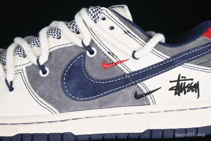 Nike SB Dunk Low Stussy Collaboration Anniversary Custom Low-Top Casual Sneakers with Strap in Beige Grey and Navy - YX5066-236