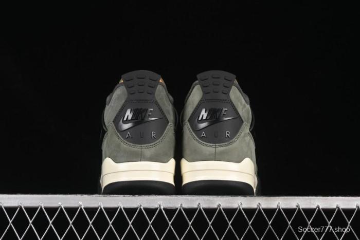Nike Undefeated x Air Jordan 4 OG Sneakers in Olive Green Suede with Orange and Black Accents - IB1519-200