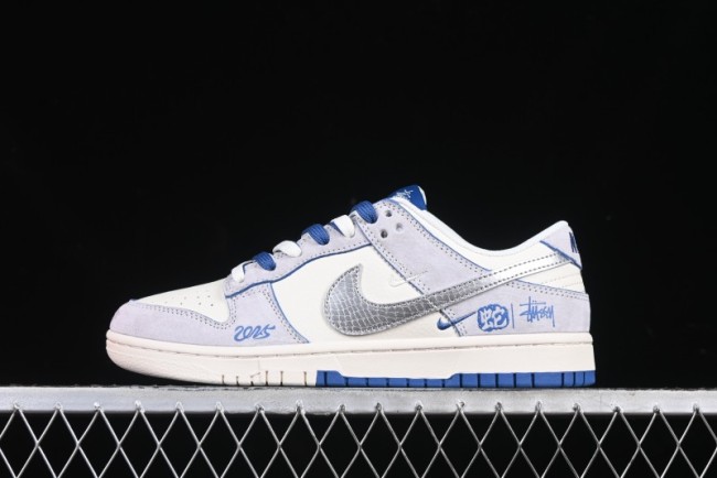 Nike SB Dunk Low Stussy Year of the Snake Collaboration Light Blue Silver Swoosh Anniversary Custom Low-Top Casual Sneakers - DM6868-010