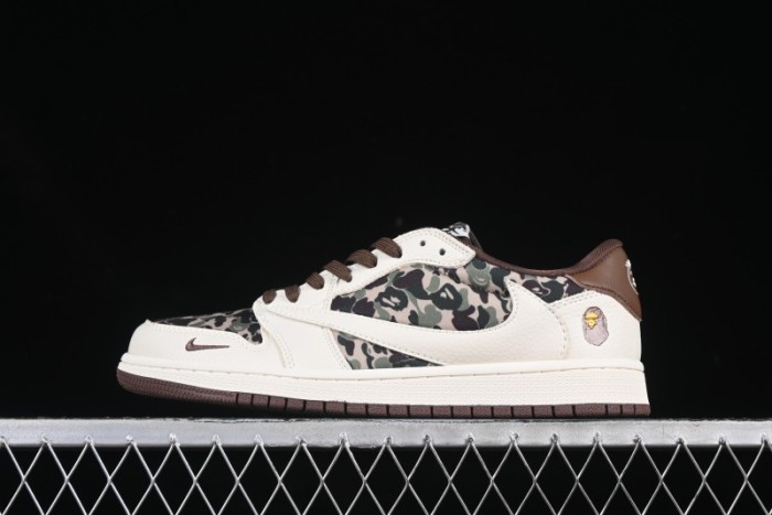 Nike Travis Scott x Fragment Design x Air Jordan 1 Low OG SP AJ1 Bape Collaboration Beige Camo Low-Top Casual Sneakers - XS2024-019