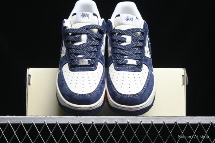 Nike Air Force 1 '07 Low Stussy Collaboration - Navy Red Print Casual Sneakers - XZ6188-350