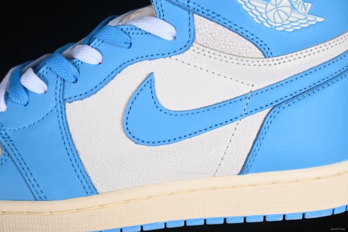 Nike Air Jordan 1 High OG  UNC Reimagined  Retro Basketball Shoes with Cracked Leather and Vintage Midsole - DZ5485-402