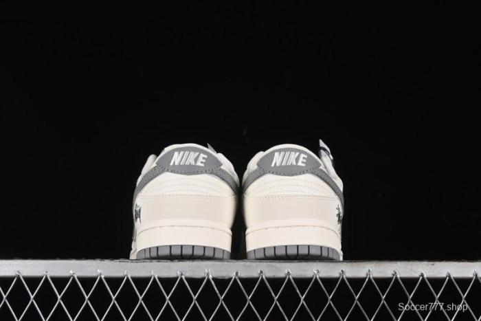 Nike SB Dunk Low Stussy Collaboration - Off White Dark Grey Swoosh Anniversary Custom Low-Top Casual Skate Shoes - DQ1098-382