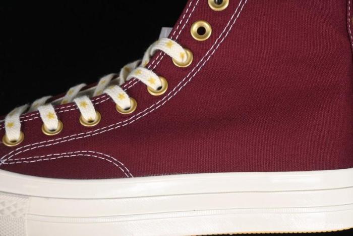 Converse Chuck 1970s High Top Casual Sneakers with Gold Star Accents and Wine Red Colorway - A12463C