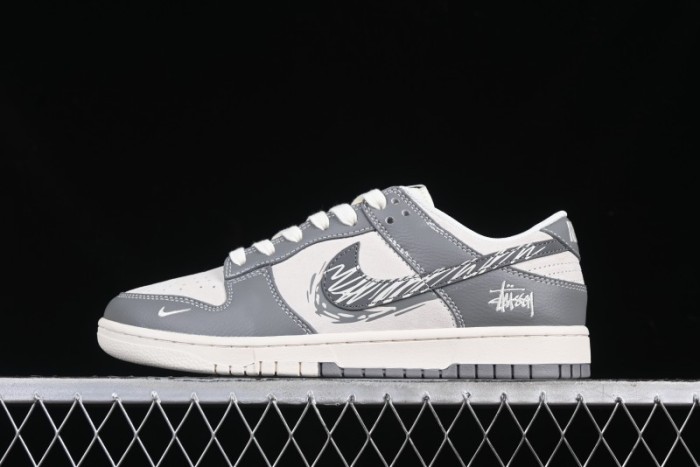 Nike SB Dunk Low Stussy Collaboration Graffiti Grey Check Anniversary Custom Low-Top Casual Skate Shoes - DM6868-024