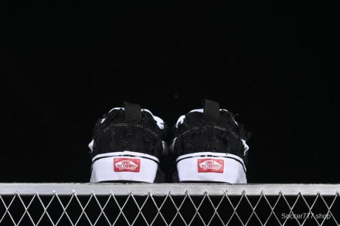 Vans Old Skool Distressed Black Canvas Sneakers with Orange Accents