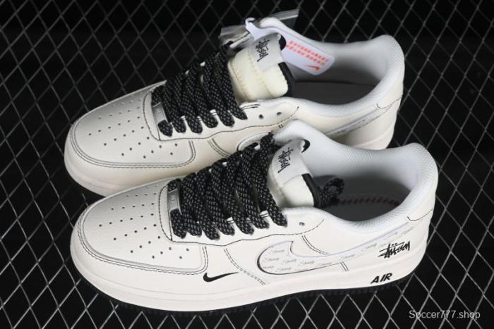 Nike Air Force 1 '07 Low Stussy Collaboration Beige Black Floral Swoosh Casual Sneakers - HH7518-040