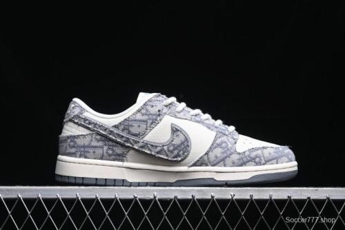 Nike SB Dunk Low Dior Collaboration - Woven Grey Check Anniversary High-End Custom Low-Top Casual Skate Shoes - YX5066-247
