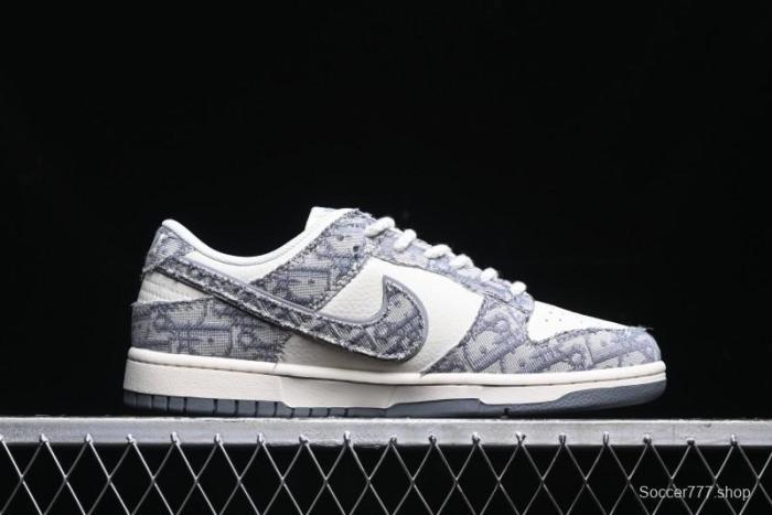 Nike SB Dunk Low Dior Collaboration - Woven Grey Check Anniversary High-End Custom Low-Top Casual Skate Shoes - YX5066-247
