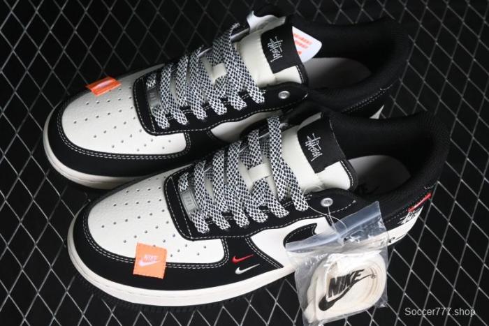 Nike Air Force 1 '07 Low Stussy Collaboration - Black White Double Swoosh Red Tag Low-Top Casual Sneakers - SJ6698-012