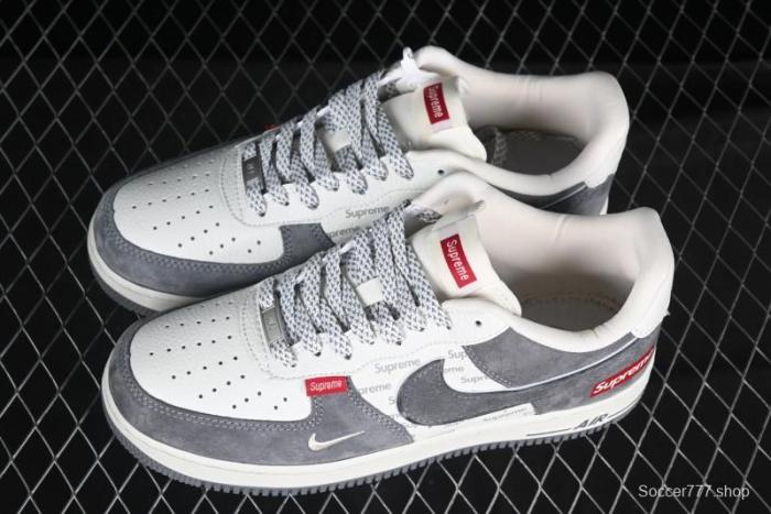 Nike Air Force 1 '07 Low Supreme Collaboration Grey Swoosh Red Tab Low-Top Casual Sneakers - CH6336-510