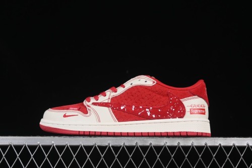 Nike Travis Scott x Fragment Design x Air Jordan 1 Low OG SP AJ1 Collaboration Woven China Red Low-Top Casual Sneakers - XS2024-040