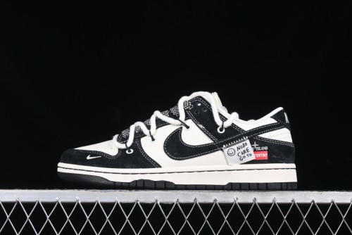 Nike SB Dunk Low Supreme x Stone Island Triple Collaboration Strap Patch Black Swoosh Anniversary Custom Low-Top Casual Skate Shoes - YX5066-202