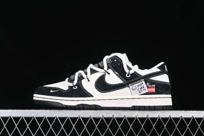 Nike SB Dunk Low Supreme x Stone Island Triple Collaboration Strap Patch Black Swoosh Anniversary Custom Low-Top Casual Skate Shoes - YX5066-202
