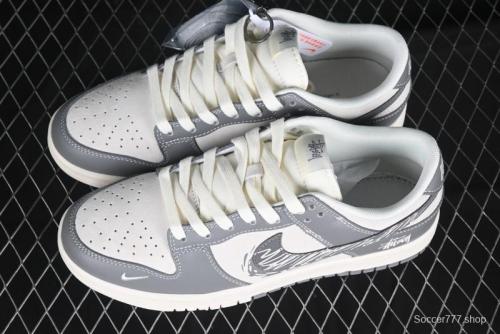 Nike SB Dunk Low Stussy Collaboration Graffiti Grey Check Anniversary Custom Low-Top Casual Skate Shoes - DM6868-024