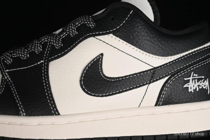 Nike Air Jordan 1 Low Stussy Collaboration - Black Sail Stitched Retro Basketball Shoes - CF3688-023