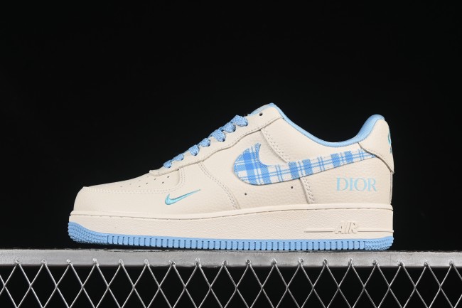 Nike Air Force 1'07 Low Dior Collaboration Beige Blue Checkered Casual Sneakers - KK1988-072