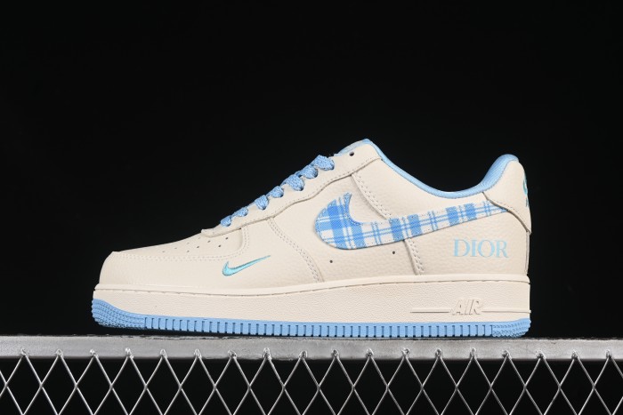 Nike Air Force 1'07 Low Dior Collaboration Beige Blue Checkered Casual Sneakers - KK1988-072