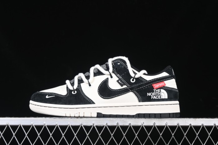 Nike SB Dunk Low The North Face x Supreme Anniversary Edition Customized Lace-Up Black White Black Swoosh Casual Skate Shoes - YX5066-227