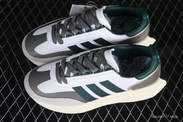 Adidas Retro-Inspired Sneakers - White, Grey & Green with Boost Sole
