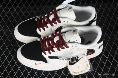 Nike Air Jordan 1 Low OG SP AJ1 Stussy Collaboration Black Swoosh Off-White Low-Top Casual Sneakers - XS6089-511