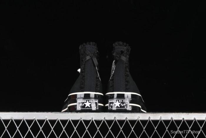 Converse Chuck 1970s High Top Canvas Shoes in Black Lace Punk Style - A10026C