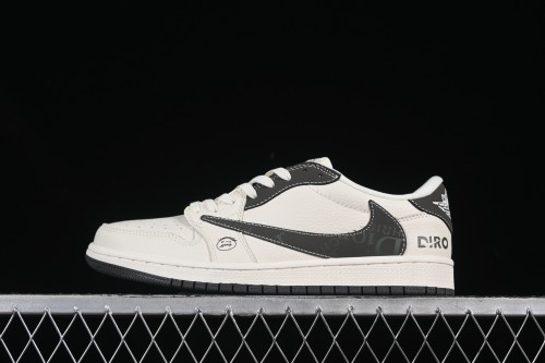 Nike Travis Scott x Fragment Design x Air Jordan 1 Low OG SP AJ1 Retro Sneakers with Reverse Swoosh and Cactus Jack Branding - LD2025-006