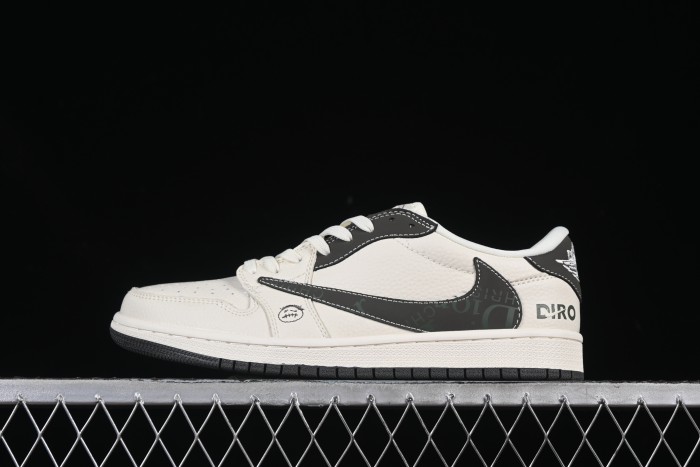 Nike Travis Scott x Fragment Design x Air Jordan 1 Low OG SP AJ1 Retro Sneakers with Reverse Swoosh and Cactus Jack Branding - LD2025-006