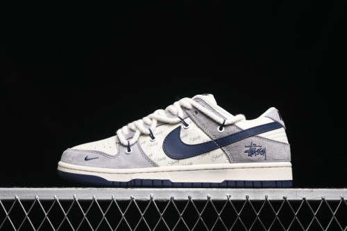 Nike SB Dunk Low Stussy Collaboration - Navy Blue Embroidery Swoosh Anniversary Custom Low-Top Casual Sneakers - SJ2068-296