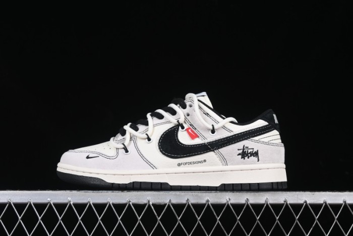 Nike SB Dunk Low Stussy Collaboration Anniversary Edition Lace-Up Beige Grey Black Swoosh Low-Top Casual Skate Shoes - YX5066-242