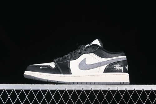 Nike Air Jordan 1 Low Stussy Collaboration Black Grey Swoosh Custom High-End Retro Basketball Shoes - XX3318-511