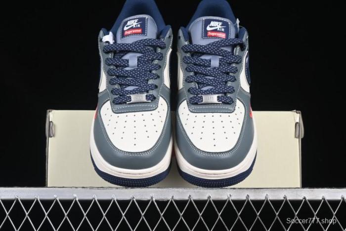 Nike Air Force 1 '07 Low Supreme Casual Sneakers in Grey Blue with Red Swoosh - XZ6188-382