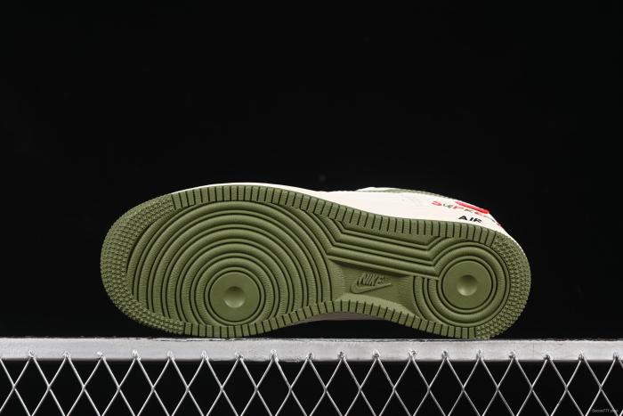 Nike Air Force 1 '07 Low Supreme Collaboration Military Green Red Logo Casual Sneakers - XS1958-566