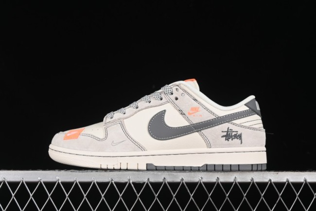 Nike SB Dunk Low Stussy Collaboration Patch Grey White Dark Grey Swoosh Anniversary Custom Low-Top Casual Skate Shoes - MM1089-024