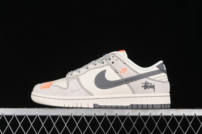 Nike SB Dunk Low Stussy Collaboration Patch Grey White Dark Grey Swoosh Anniversary Custom Low-Top Casual Skate Shoes - MM1089-024