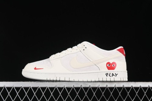 Nike SB Dunk Low Comme des Garçons Collaboration - Pigskin White Swoosh Anniversary Custom Low-Top Casual Skate Shoes - KK1333-004