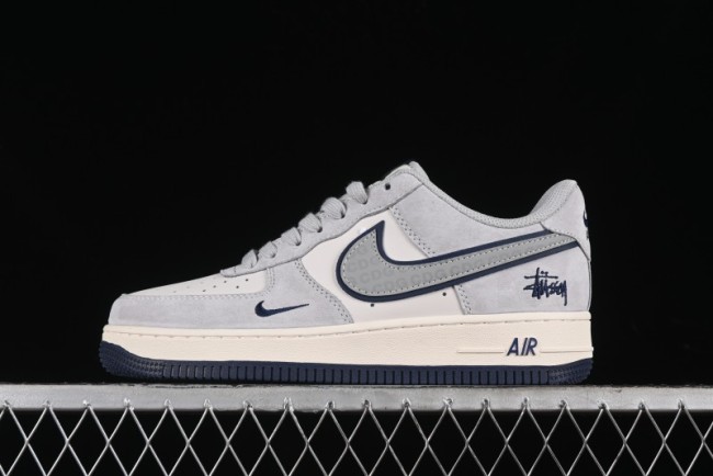 Nike Air Force 1 '07 Low Stussy Collaboration - Grey Pigskin Blue Sole Low-Top Casual Sneakers - XZ3318-028