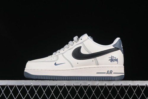 Nike Air Force 1 '07 Low Stussy Collaboration Grey Base Black Swoosh Casual Sneakers - XZ6188-761