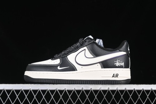 Nike Air Force 1 '07 Low Stussy Collaboration Black & White Swoosh Casual Sneakers - XZ6188-081