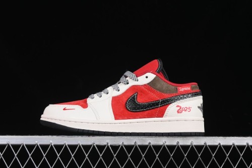 Nike Air Jordan 1 Low Supreme Collaboration Year of the Snake Limited Edition Retro Basketball Shoes - FC1688-203