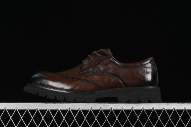 ECCO Block Derby Round Toe Genuine Leather Brogue Dress Shoes - 63667201002