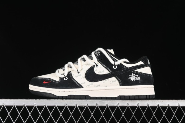 Nike SB Dunk Low Stussy Collaboration - White Embroidery Black Swoosh Anniversary Custom Low-Top Casual Sneakers - SJ2068-311