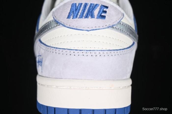 Nike SB Dunk Low Stussy Year of the Snake Collaboration Light Blue Silver Swoosh Anniversary Custom Low-Top Casual Sneakers - DM6868-010