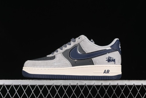 Nike Air Force 1 '07 Low Stussy Collaboration - Grey Pigskin Blue Sole Low-Top Casual Sneakers - SJ6698-005