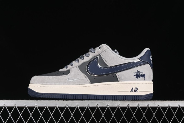 Nike Air Force 1 '07 Low Stussy Collaboration - Grey Pigskin Blue Sole Low-Top Casual Sneakers - SJ6698-005