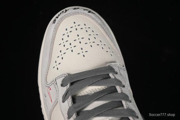 Nike SB Dunk Low Stussy Collaboration - Embroidered Grey Swoosh Anniversary Custom Low-Top Casual Sneakers - MM1089-033