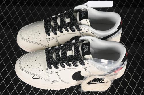 Nike SB Dunk Low Stussy Collaboration Dual-Tone Black Canvas Anniversary Custom Low-Top Casual Skate Shoes - ZH2598-266