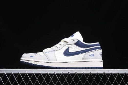 Nike Air Jordan 1 Low AJ1 The North Face Collaboration - Custom High-End Retro Basketball Shoes with Blue Swoosh - DM9188-010